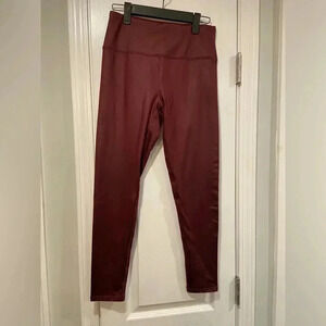 Kyodan Burgundy Shiny Mid Rise Ankle Stretchh Leggings Athletic Wear Yoga Size S